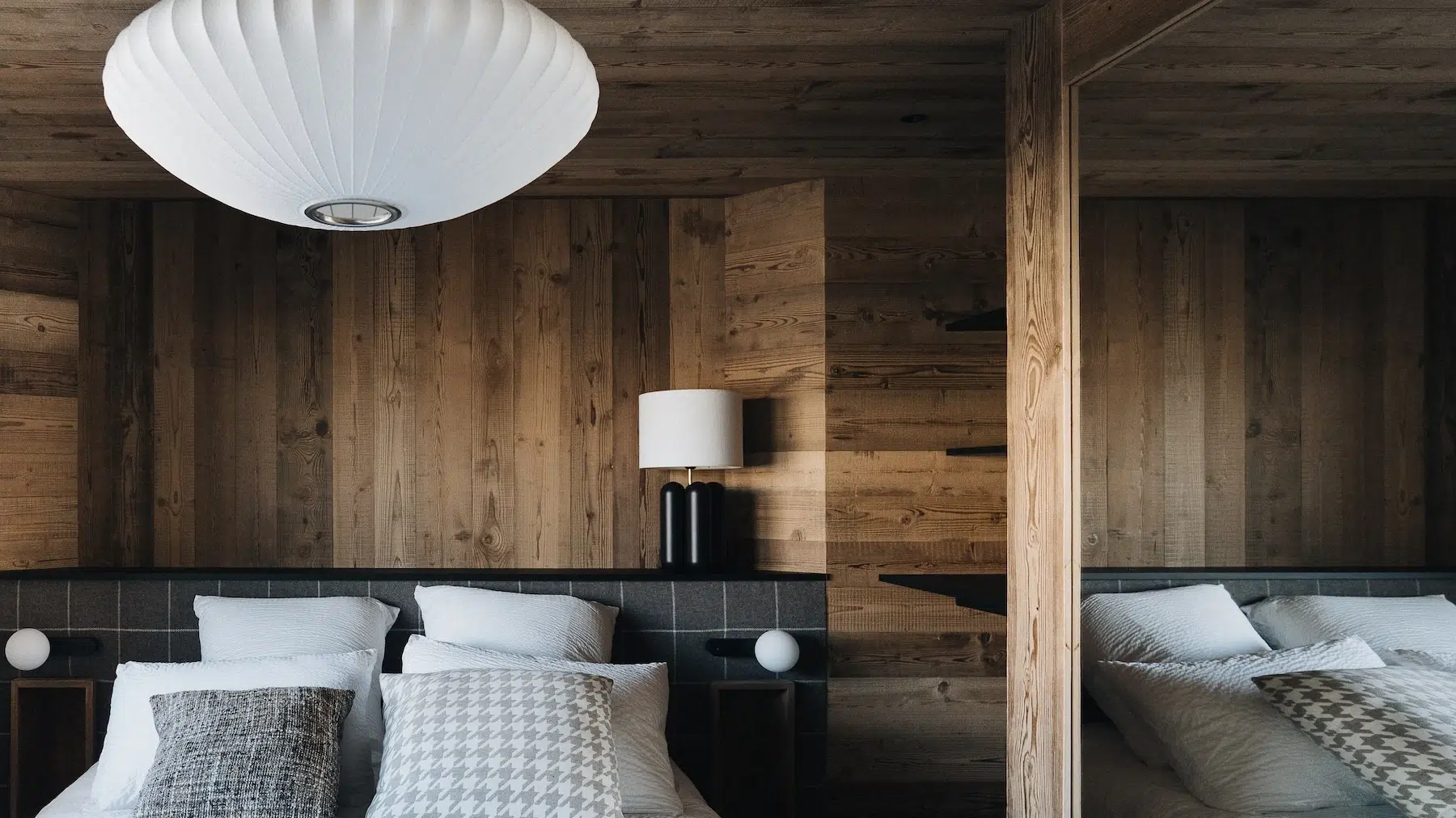 Exemple suspension basse papier dans une chambre cocooning par InSide Interior Design